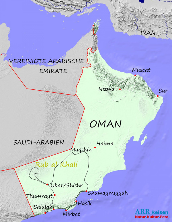 Karte_ARR-Route: Fotoreise Südlicher Oman